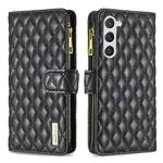 For Samsung Galaxy S23 5G Diamond Lattice Zipper Wallet Leather Flip Phone Case(Black)