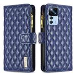 For Xiaomi 12T / 12T Pro / Redmi K50 Ultra Diamond Lattice Zipper Wallet Leather Flip Phone Case(Blue)