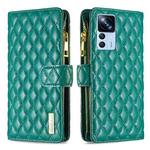 For Xiaomi 12T / 12T Pro / Redmi K50 Ultra Diamond Lattice Zipper Wallet Leather Flip Phone Case(Green)