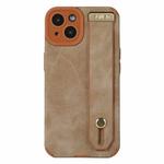 For iPhone 14 Wrist Strap TPU Leather Phone Case(Brown)