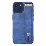 For iPhone 14 Plus Wrist Strap TPU Leather Phone Case(Blue)