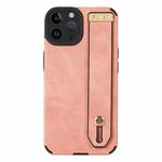 For iPhone 14 Pro Max Wrist Strap TPU Leather Phone Case(Pink)
