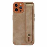 For iPhone 14 Pro Max Wrist Strap TPU Leather Phone Case(Brown)