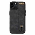 For iPhone 12 Pro Wrist Strap TPU Leather Phone Case(Black)