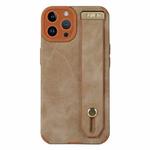 For iPhone 12 Pro Max Wrist Strap TPU Leather Phone Case(Brown)