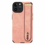 For iPhone 11 Pro Max Wrist Strap TPU Leather Phone Case(Pink)