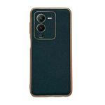 For vivo S15 5G Genuine Leather Luolai Series Nano Plating Phone Case(Dark Green)