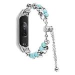 For Xiaomi Mi Band 5 / 6 Double Pearl Bead String Metal Watch Band(Turquoise)