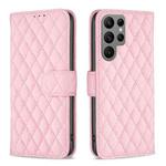 For Samsung Galaxy S23 Ultra 5G Diamond Lattice Wallet Leather Flip Phone Case(Pink)