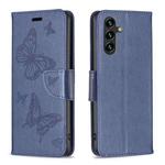 For Samsung Galaxy A14 5G Embossing Two Butterflies Pattern Leather Case(Blue)