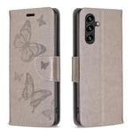 For Samsung Galaxy A14 5G Embossing Two Butterflies Pattern Leather Case(Grey)