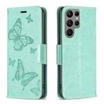 For Samsung Galaxy S23 Ultra 5G Embossing Two Butterflies Pattern Leather Case(Green)