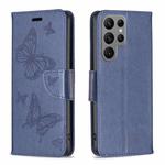 For Samsung Galaxy S23 Ultra 5G Embossing Two Butterflies Pattern Leather Case(Blue)