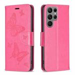 For Samsung Galaxy S23 Ultra 5G Embossing Two Butterflies Pattern Leather Case(Rose Red)