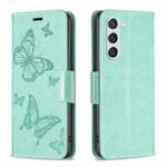 For Samsung Galaxy S23 5 Embossing Two Butterflies Pattern Leather Case(Green)