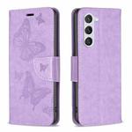 For Samsung Galaxy S23 5 Embossing Two Butterflies Pattern Leather Case(Purple)