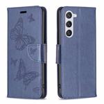 For Samsung Galaxy S23 5 Embossing Two Butterflies Pattern Leather Case(Blue)