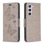 For Samsung Galaxy S23 5 Embossing Two Butterflies Pattern Leather Case(Grey)