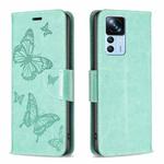 For Xiaomi 12T / 12T Pro / Redmi K50 Ultra Embossing Two Butterflies Pattern Leather Case(Green)