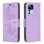 For Xiaomi 12T / 12T Pro / Redmi K50 Ultra Embossing Two Butterflies Pattern Leather Case(Purple)