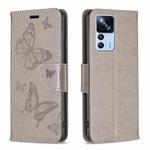 For Xiaomi 12T / 12T Pro / Redmi K50 Ultra Embossing Two Butterflies Pattern Leather Case(Grey)