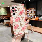 For Samsung Galaxy S22+ 5G Small Floral Lanyard Phone Case(White)