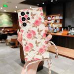 For Samsung Galaxy S22 Ultra 5G Small Floral Lanyard Phone Case(White)