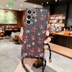 For Samsung Galaxy S21+ 5G Small Floral Lanyard Phone Case(Black Red Flower)