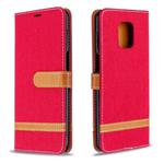 For Xiaomi Redmi Note 9S / Note 9 Pro / Note 9 Pro Max Color Matching Denim Texture Horizontal Flip Leather Case with Holder & Card Slots & Wallet & Lanyard(Red)