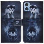 For Motorola Moto E22/E22i Coloured Drawing Horizontal Flip Leather Phone Case(Wolf and Dog)