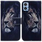 For Motorola Moto E22/E22i Coloured Drawing Horizontal Flip Leather Phone Case(Lion)