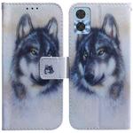 For Motorola Moto E22/E22i Coloured Drawing Horizontal Flip Leather Phone Case(White Wolf)