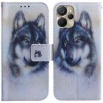 For Realme 9i 5G Coloured Drawing Horizontal Flip Leather Phone Case(White Wolf)