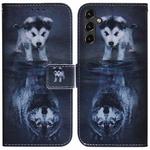 For Samsung Galaxy A14 5G Coloured Drawing Horizontal Flip Leather Phone Case(Wolf and Dog)
