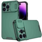 For iPhone 14 Pro Sliding Camera Cover Design PC + TPU Phone Case(Dark Green)