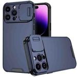 For iPhone 14 Pro Max Sliding Camera Cover Design PC + TPU Phone Case(Blue)