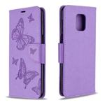 For Xiaomi Redmi Note 9S / Note 9 Pro / Note 9 Pro Max Two Butterflies Embossing Pattern Horizontal Flip Leather Case with Holder & Card Slot & Wallet & Lanyard(Purple)