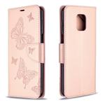 For Xiaomi Redmi Note 9S / Note 9 Pro / Note 9 Pro Max Two Butterflies Embossing Pattern Horizontal Flip Leather Case with Holder & Card Slot & Wallet & Lanyard(Rose Gold)