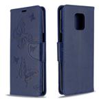 For Xiaomi Redmi Note 9S / Note 9 Pro / Note 9 Pro Max Two Butterflies Embossing Pattern Horizontal Flip Leather Case with Holder & Card Slot & Wallet & Lanyard(Dark Blue)