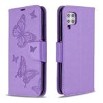 For Huawei P40 Lite Two Butterflies Embossing Pattern Horizontal Flip Leather Case with Holder & Card Slot & Wallet & Lanyard(Purple)