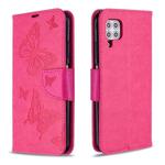 For Huawei P40 Lite Two Butterflies Embossing Pattern Horizontal Flip Leather Case with Holder & Card Slot & Wallet & Lanyard(Rose Red)
