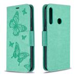 For Huawei P40 Lite E / Y7P Two Butterflies Embossing Pattern Horizontal Flip Leather Case with Holder & Card Slot & Wallet & Lanyard(Green)