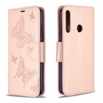 For Huawei P40 Lite E / Y7P Two Butterflies Embossing Pattern Horizontal Flip Leather Case with Holder & Card Slot & Wallet & Lanyard(Rose Gold)