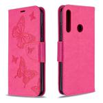 For Huawei P40 Lite E / Y7P Two Butterflies Embossing Pattern Horizontal Flip Leather Case with Holder & Card Slot & Wallet & Lanyard(Rose Red)