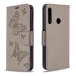 For Huawei P40 Lite E / Y7P Two Butterflies Embossing Pattern Horizontal Flip Leather Case with Holder & Card Slot & Wallet & Lanyard(Grey)