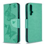 For Huawei Honor 20S Two Butterflies Embossing Pattern Horizontal Flip Leather Case with Holder & Card Slot & Wallet & Lanyard(Green)