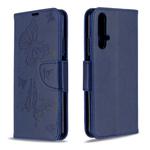 For Huawei Honor 20S Two Butterflies Embossing Pattern Horizontal Flip Leather Case with Holder & Card Slot & Wallet & Lanyard(Dark Blue)