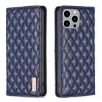 For iPhone 14 Pro Max Diamond Lattice Magnetic Leather Flip Phone Case(Blue)