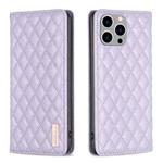 For iPhone 14 Pro Max Diamond Lattice Magnetic Leather Flip Phone Case(Purple)