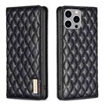 For iPhone 14 Pro Max Diamond Lattice Magnetic Leather Flip Phone Case(Black)